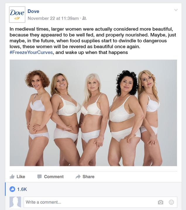 Illustration for article titled Body Positivity Win: Dove Is Offering To Freeze Women Until A Time When Their Bodies Are Conventionally Attractive